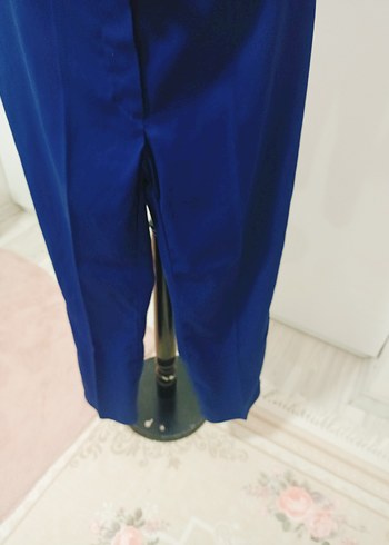 Kadın Mavi Saten Dökümlü Kumaş Pantolon - Görsel 4