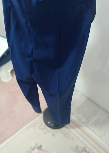 Kadın Mavi Saten Dökümlü Kumaş Pantolon - Görsel 2