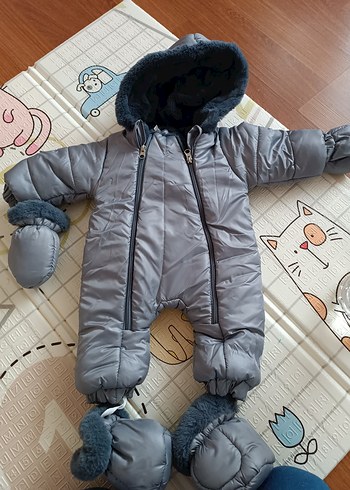 Gri Kürklü Bebek Astronot Mont,Tulum 0-3 ay