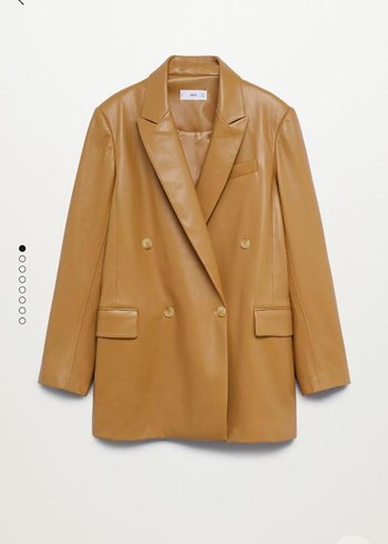 Düğmeli Bej Deri Kadın Blazer Ceket
