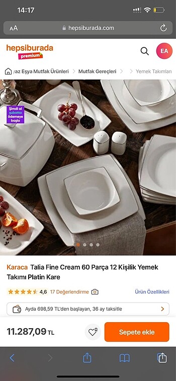 Beden Karaca yemek takımı