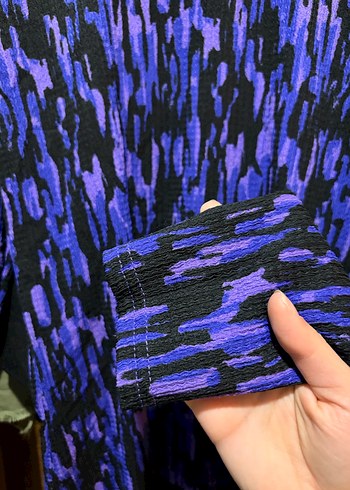 Kadın Mor Batik Desenli Boğazlı bluz - Görsel 4