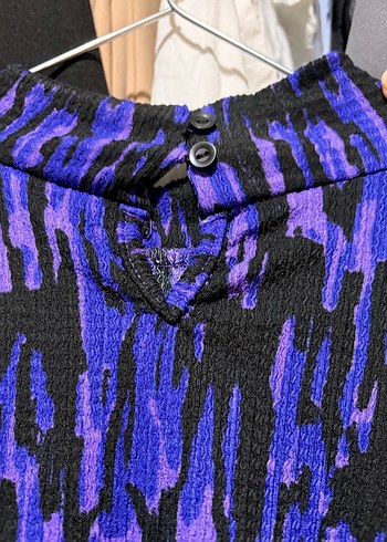 Kadın Mor Batik Desenli Boğazlı bluz - Görsel 5