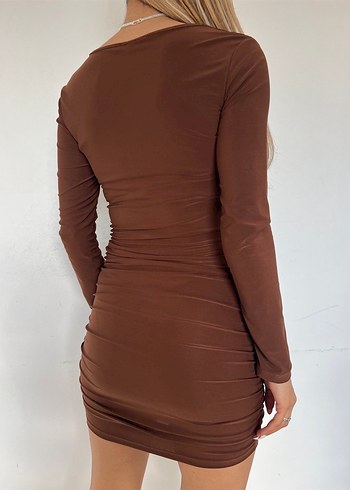 Kahverengi uzun kollu mini elbise
 - Görsel 2