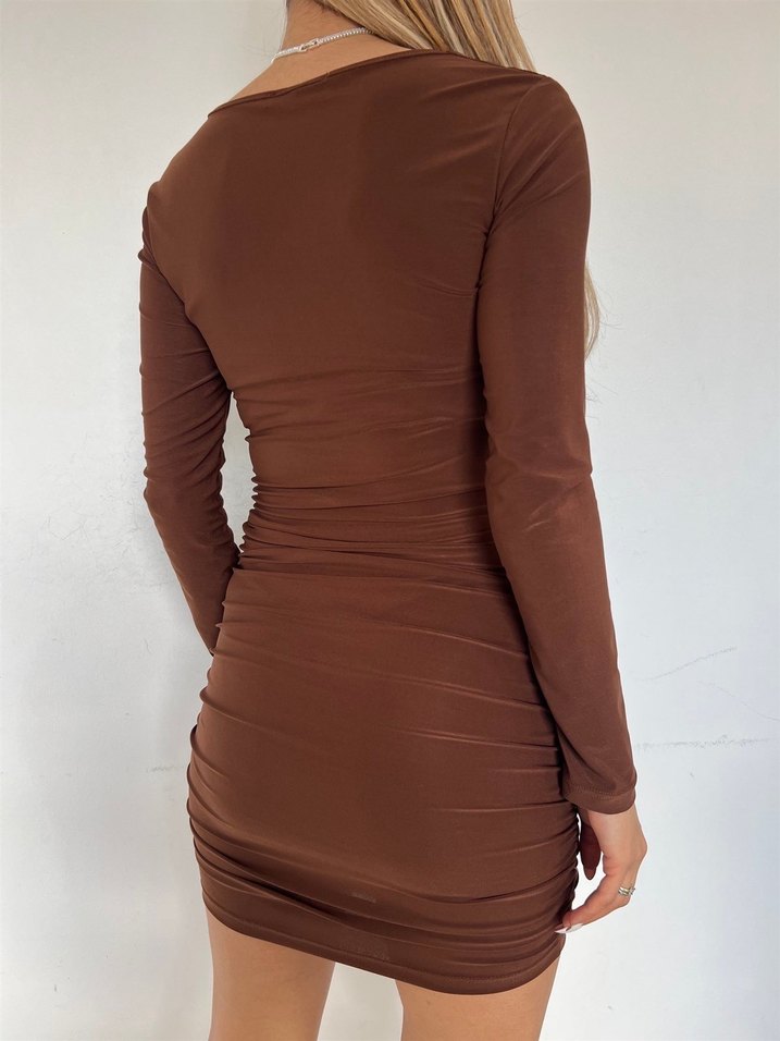 Kahverengi uzun kollu mini elbise
 - Görsel 2