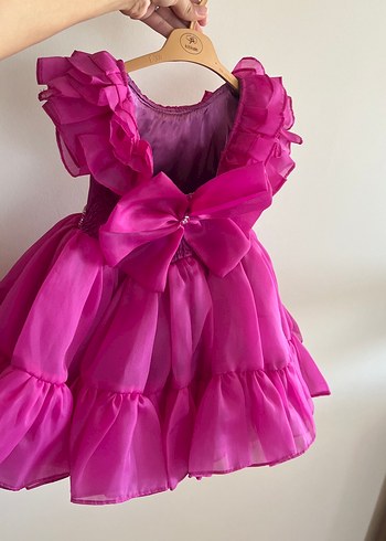 Abiye Pembe Fırfırlı Modern Klasik Kız Elbisesi