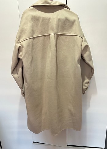Bej Düğmeli Kadın Uzun ince Kaban - Görsel 3