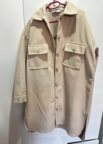Bej Düğmeli Kadın Uzun ince Kaban - Görsel 2