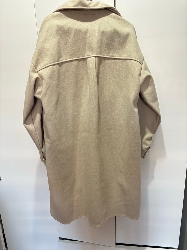 Bej Düğmeli Kadın Uzun ince Kaban - Görsel 3