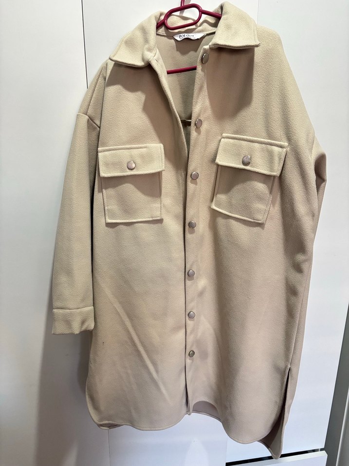 Bej Düğmeli Kadın Uzun ince Kaban - Görsel 2