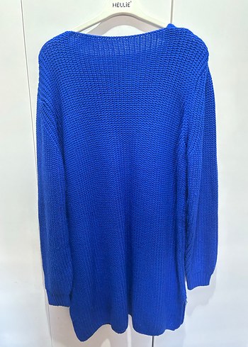 Mavi V Yakalı Örgü Kadın Kazak - Görsel 2