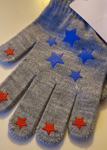 Kız Çocuk Gri Nakışlı Örgü Eldiven - Görsel 2