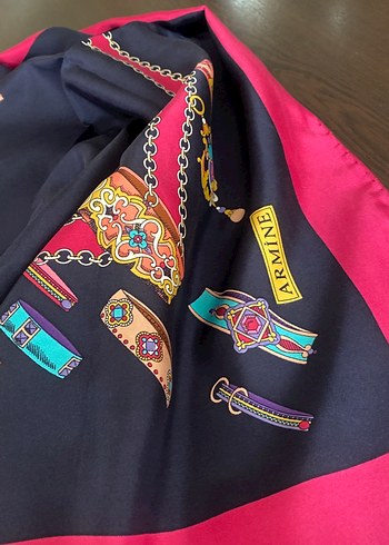 Renkli Zincir Detaylı Kadın İpek Eşarp90:90 cm - Görsel 7