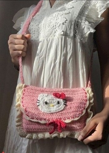 Hello kitty Pembe Örgü Kadın Çanta