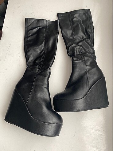 gotik platform siyah uzun çizme