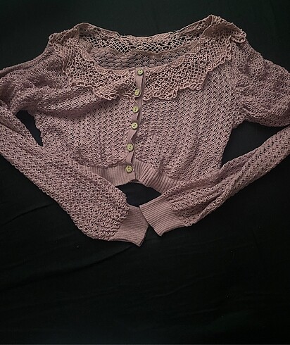 American Vintage pudra dantelli hırka crop