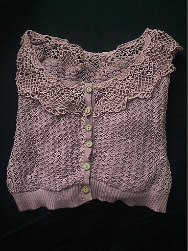 m Beden pudra dantelli hırka crop