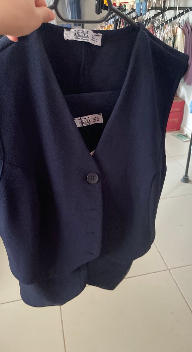 Lacivert Mini  şortlu Düğmeli Kolsuz Yelek takım - Görsel 3