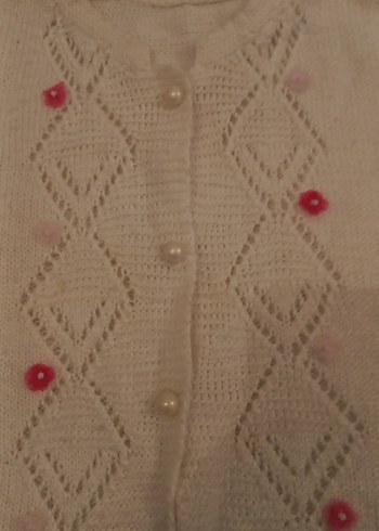 Kız Çocuk Beyaz Nakışlı Kolsuz Triko Yelek - Görsel 2