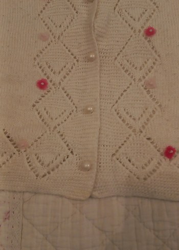 Kız Çocuk Beyaz Nakışlı Kolsuz Triko Yelek - Görsel 3