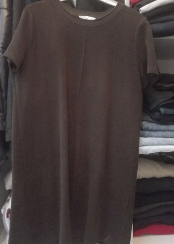 Kahverengi Kısa Kollu Midi Elbise - Görsel 3