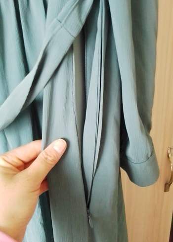 Turkuaz Uzun Keten Elbise - Görsel 3