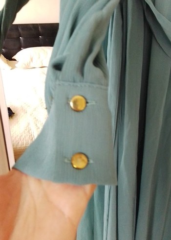 Turkuaz Uzun Keten Elbise - Görsel 2