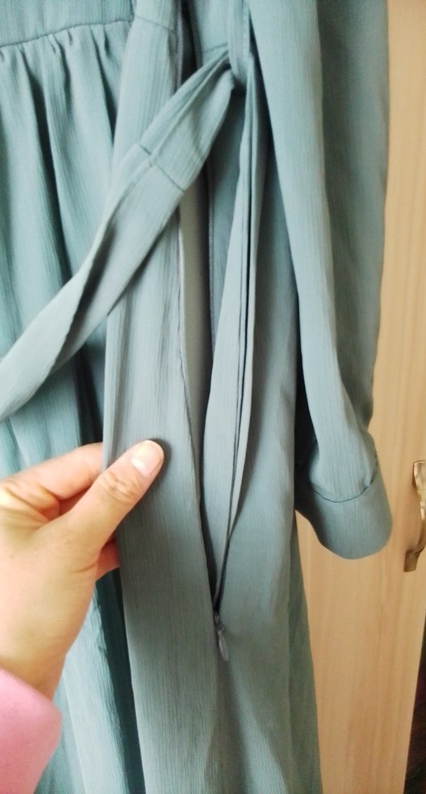 Turkuaz Uzun Keten Elbise - Görsel 3