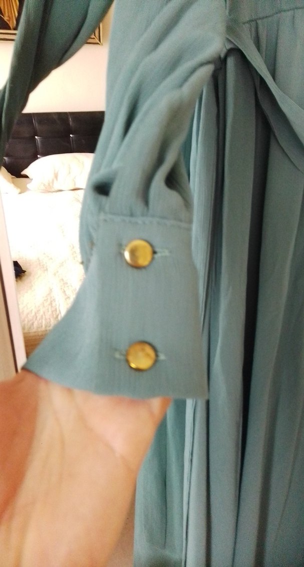 Turkuaz Uzun Keten Elbise - Görsel 2