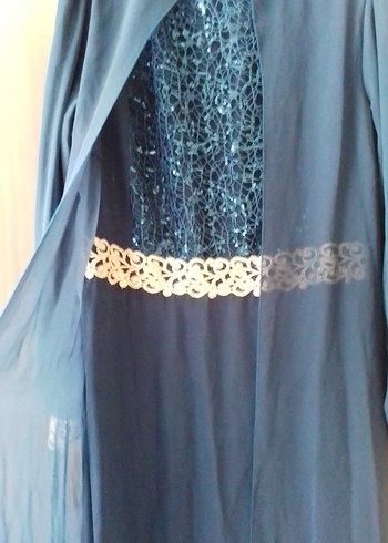 Uzun Kollu Nakışlı Lacivert Kadın Elbise - Görsel 2