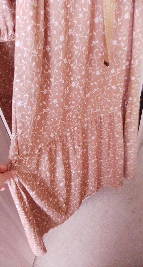 Bej Desenli Uzun Bohem Elbise - Görsel 5