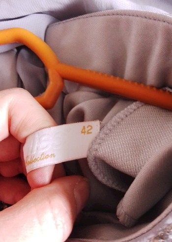 gri Uzun Keten Elbise, Dökümlü, Yüksek Yaka - Görsel 5