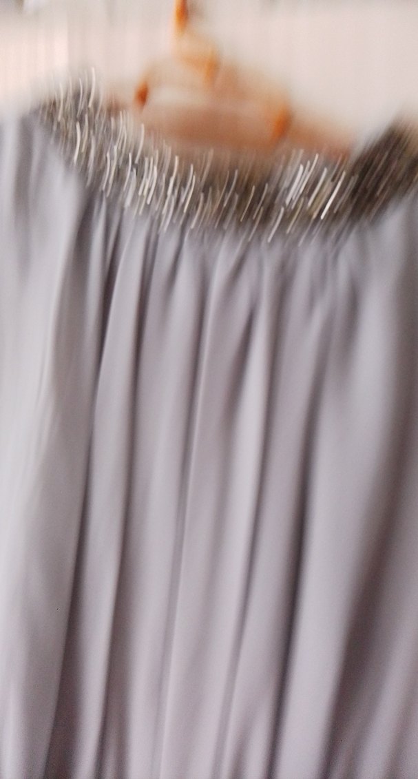 gri Uzun Keten Elbise, Dökümlü, Yüksek Yaka - Görsel 2