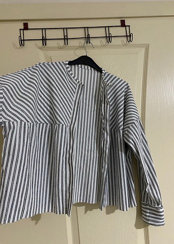 Gri Çizgili Katlı Keten Gömlek - Görsel 3