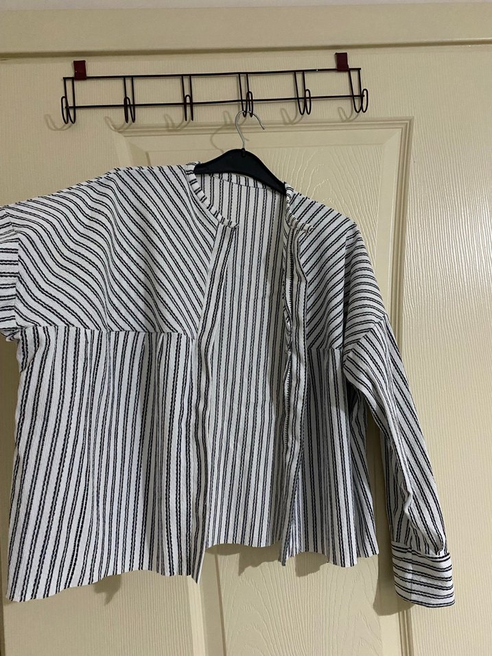 Gri Çizgili Katlı Keten Gömlek - Görsel 3