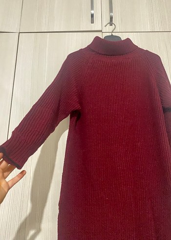 Bordo Yünlü Boğazlı Kadın Kazak - Görsel 2