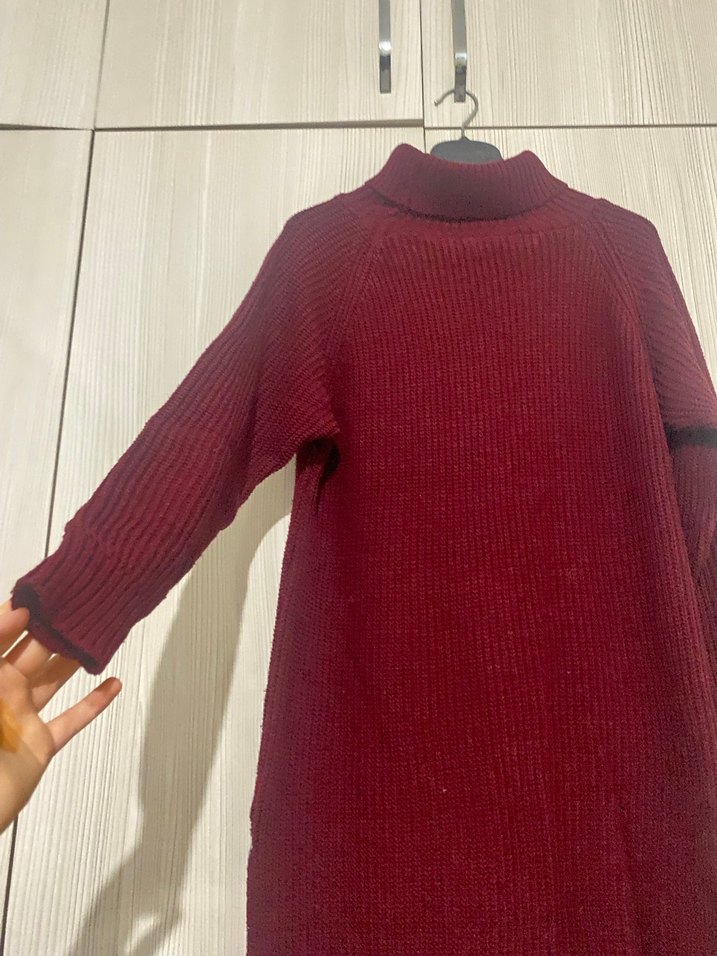 Bordo Yünlü Boğazlı Kadın Kazak - Görsel 2