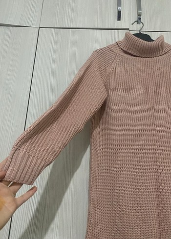 Tos Pembe Uzun Kollu Boğazlı Triko Kadın Kazak - Görsel 2