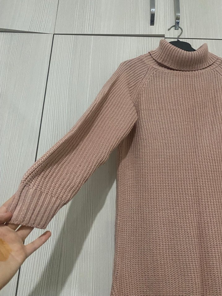 Tos Pembe Uzun Kollu Boğazlı Triko Kadın Kazak - Görsel 2