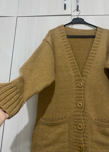 Kadın Hardal Sarısı Örgü Midi Hırka - Görsel 2