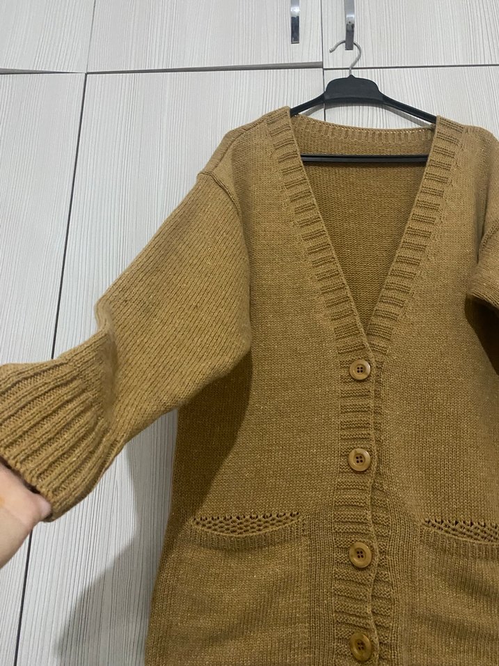 Kadın Hardal Sarısı Örgü Midi Hırka - Görsel 2