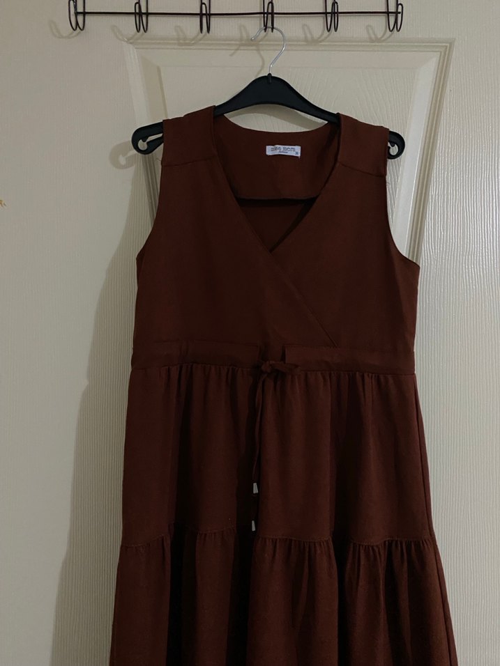 Kadın Kahverengi Keten Uzun Bohem Jile - Görsel 2