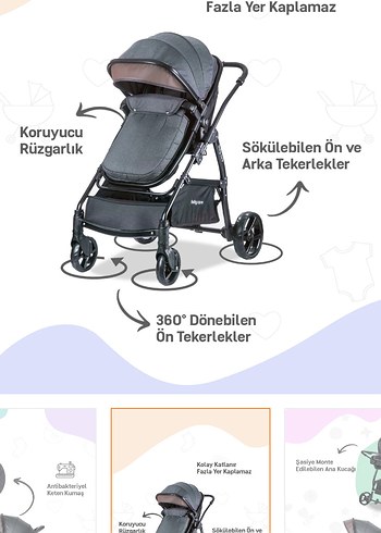 Gri Bebek Arabası ve Oto Koltuğu Seti - Görsel 4