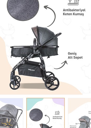 Gri Bebek Arabası ve Oto Koltuğu Seti - Görsel 3