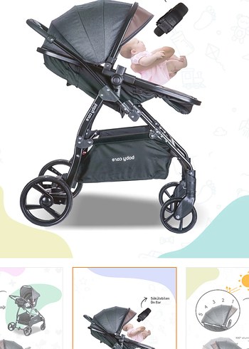 Gri Bebek Arabası ve Oto Koltuğu Seti - Görsel 6