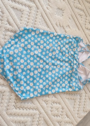 12-13 yaş Mavi Bohem Çiçek Desenli Askılı Mayo - Görsel 2