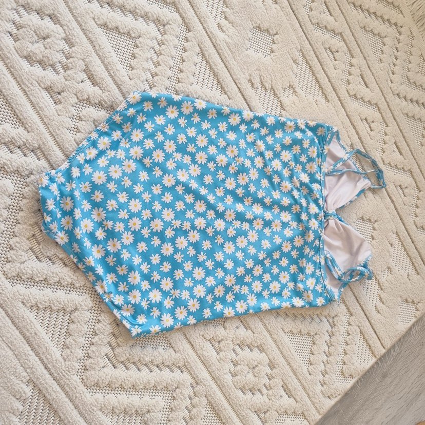 12-13 yaş Mavi Bohem Çiçek Desenli Askılı Mayo - Görsel 2