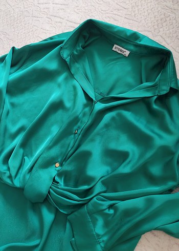 Düğmeli, Uzun Kollu Yeşil Gömlek - Görsel 5