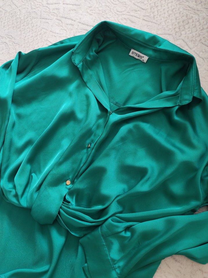 Düğmeli, Uzun Kollu Yeşil Gömlek - Görsel 5