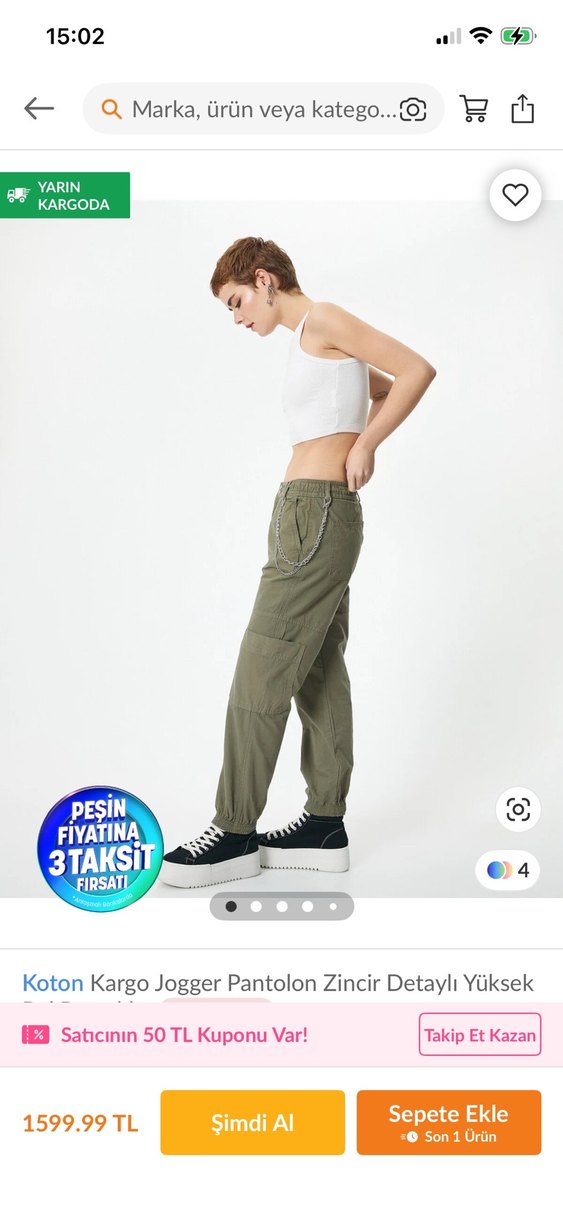 Zincir Detaylı Koton Kargo Jogger Pantolon - Görsel 2